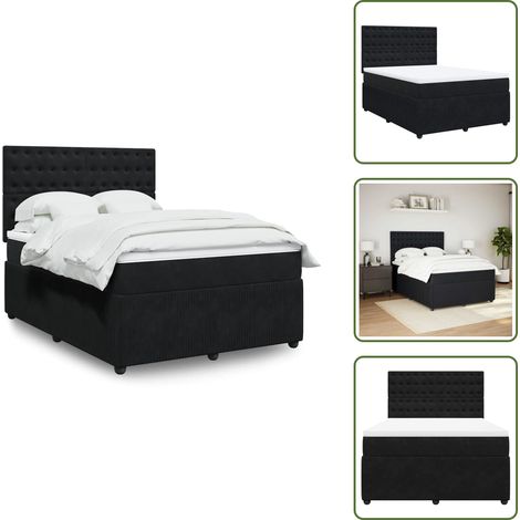 Colchón ensacado - vidaXL Cama box spring con colchón terciopelo negro 160x200 cm - Cama de muelles