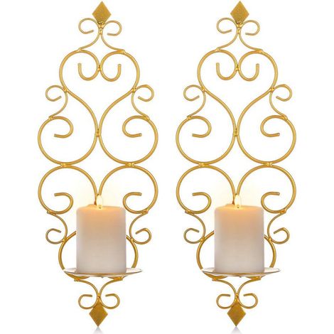 Ensemble de 2 bougeoirs muraux en métal doré pour bougies chauffe-plat, décoration pour chambre, salle de bain et salon (1/5)
