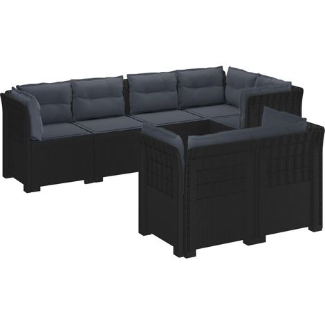 Canapé de Jardin Modulaire 7 Places Aspect Rotin PP Anthracite avec Coussins - PANGIVO (1/5)