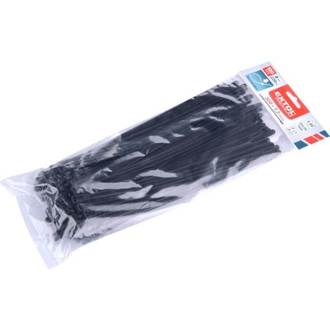 Colliers de serrage EXTOL noirs, détachables, 300 x 7,2 mm, lot de 100, en nylon PA66 8856258