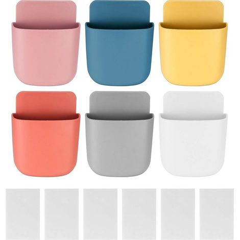 Lot de 6 supports muraux pour télécommandes, boîte de rangement, support de charge pour téléphone, organisateur mural adhésif, support de bureau pour télécommandes...