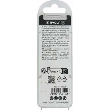 Tivoly • Fresa per sbavare tubi e barre filettate. Gambo esagonale 6,35 mm a cambio rapido - Ø da 4 a 20 mm (scatola plug-in) Ø: 20 mm xL: 50
