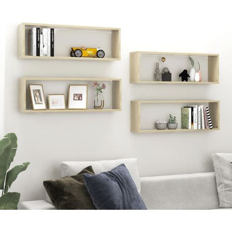Étagères cube murales 4 pcs Chêne sonoma 80x15x26,5 cm vidaXL