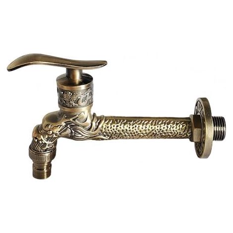 Robinet extérieur de jardin rétro tête de dragon, robinet mural à deux sorties modèle antique, compatible bac à serpillière et lave-linge, format long