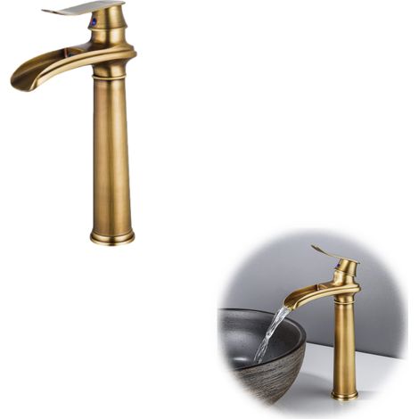 Robinet de salle de bain haut antique, robinet de lavabo cascade rétro, robinets de lavabo en laiton, robinet de salle de bain à levier unique (1/5)