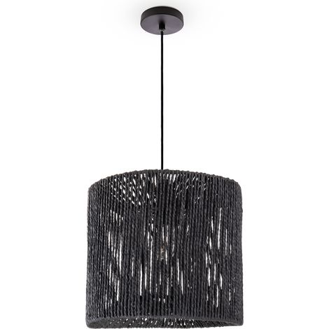 Paco Home Pendelleuchte Esstisch Papier Boho Hängelampe Esszimmer Lampe E27 Rattan Pendelleuchte - Schwarz, Schwarz (Ø33cm)