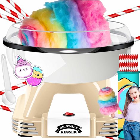 KESSER® Set macchina per zucchero filato per la casa - Con 30x bastoncini per zucchero filato e cucchiaio dosatore - Macchina per zucchero filato retrò - Macchina per zucchero filato Crema / Bianco