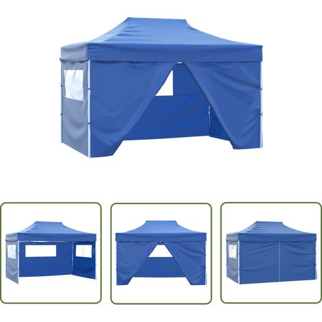 Tente de réception pliable, Barnum Pergola Pavillon Chapiteau Tonnelle de Jardin avec 4 parois latérales 3 x 4,5 m Bleu FCV10819 (1/5)