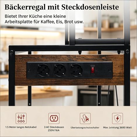 Étagère de rangement moderne avec prises électriques, meuble de cuisine bar à café, station de travail compacte pour cuisine. (1/5)