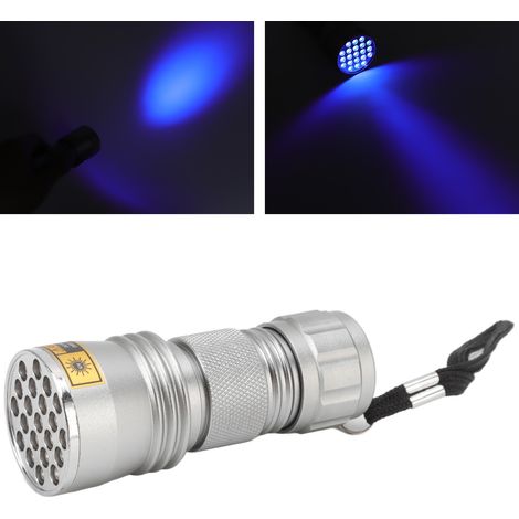 Lampe torche UV à lumière noire 21 LED 395 nm pour agents fluorescents, codes anti-contrefaçon, scorpions, chat, mousse (1/5)