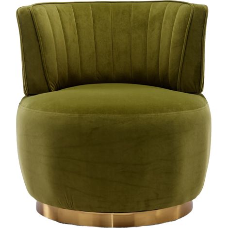 Fauteuil pivotant moderne en velours vert olive avec dossier ergonomique, structure stable en bois et métal (1/5)
