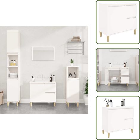 The Living Store Armadietto da Bagno Bianco 65x33x60 cm in Legno Multistrato - Armadietto in legno