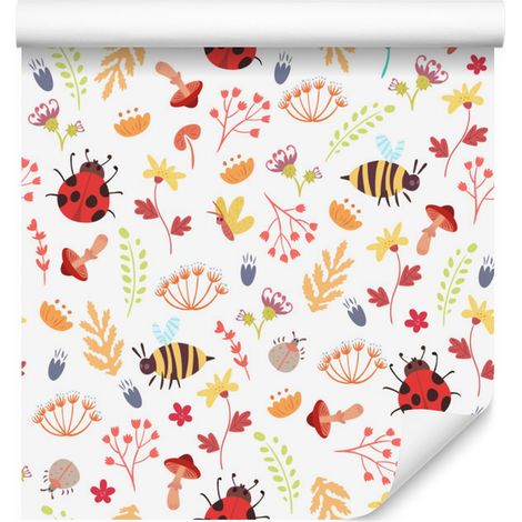 Papier peint 50x1000 cm avec abeilles, papillons, coccinelles et plantes d'automne (1/5)