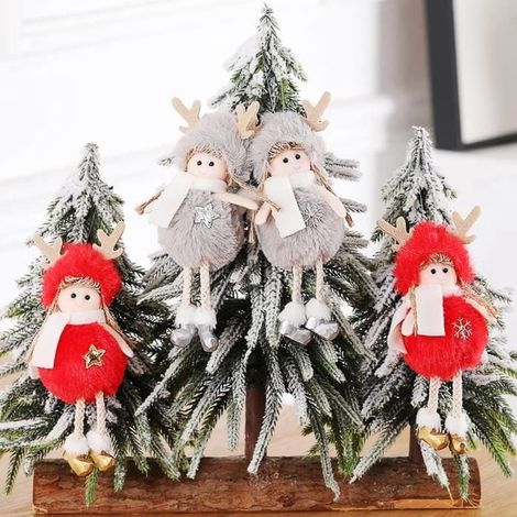 Ange de Noël pour Sapin 4 Pièces, Décoration de Noël en Peluche, Ange Poupée à Suspendre (Rot, Grau)