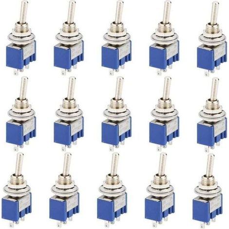 Lot de 15 Commutateurs à bascule, Mini Interrupteur à Bascule, AC 125V 6A ON-OFF 3 Broches 2 Position SPDT Interrupteur a Bascule Autobloquant pour Pièces D'auto (Bleu) (1/4)