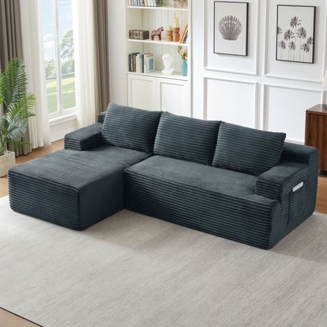 Canapé d’angle modulable 4 places 238x152x66 cm, canapé nuage compressé en L sans montage, assise profonde, velours côtelé gris foncé