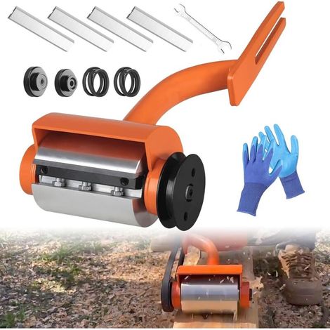 Écorceuse à bois, outil d'écorcement, écorceuse à bûches avec 6 lames extensibles et gants de travail, accessoire pour tronçonneuse (1/5)