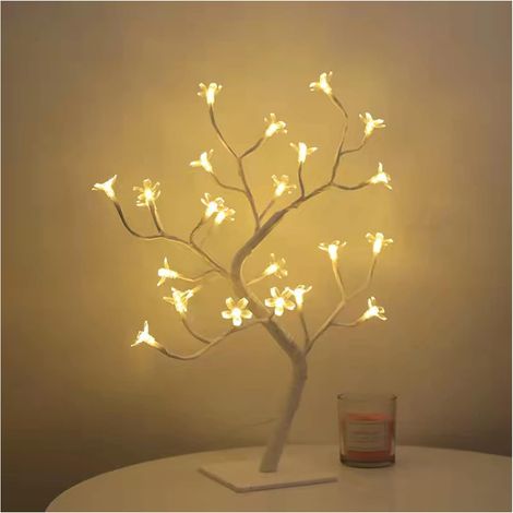 Tabletop Bonsai Tree Lamp, LED USB Tree Lamp Christmas Bedroom Decoration Table Night Light (White 24 Lights Sakura) (1/5)