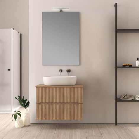 Mobile da bagno per lavabo da appoggio cannettato 80 cm rovere tabacco Palermo (1/5)