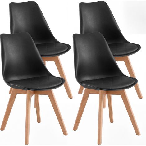 Chaises de Salle à Manger, Lot de 4, avec Coussin en Cuir PU, Pieds en Bois de Hêtre, 46,5 x 57 x 79 cm, Noir (1/5)