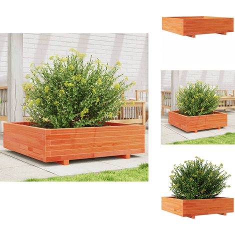 Jardinière cire marron 90x90x26,5 cm bois de pin massif - Jardinier - Pot De Fleurs - Bac À Plantation - Extérieur - Terrasse (1/5)