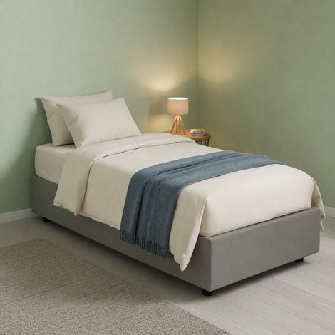 Dmora - Lit simple Dmaiell, Lit conteneur avec revêtement en tissu, 100% Made in Italy, Ouverture frontale, avec matelas 80x200 cm inclus, Gris (1/4)