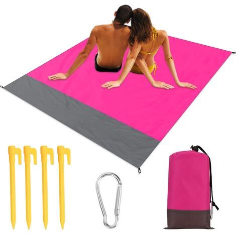 Wasserdichte Strandmatte, sandabweisende Stranddecke 200 cm x 210 cm, Strandtuch für Strand, Camping, Picknick, Park, Reisen und andere Outdoor-Aktivitäten, rosarot (1/5)