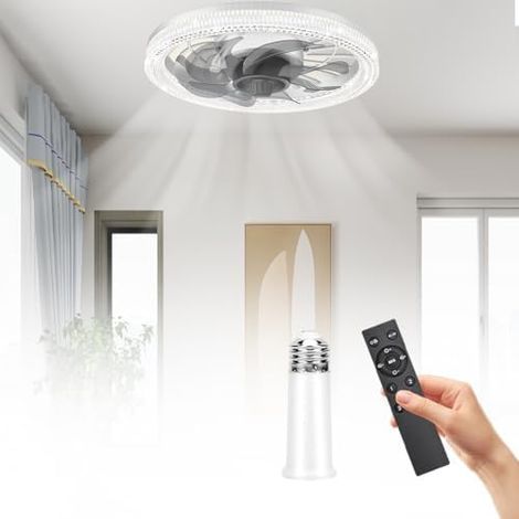 Ventilateur de Plafond avec Lumière Shengou, E27 Silencieux avec Télécommande – Gris (26 cm) (1/5)