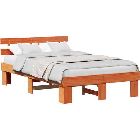 Maison Exclusive - Cadre de lit avec tête de lit Brun cire 135 x 190 cm Pin massif