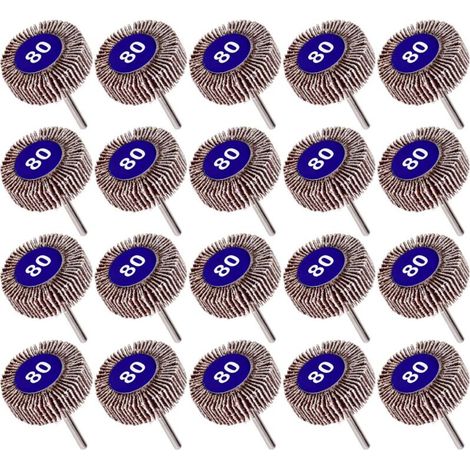 Lot de 20 Roue à Lamelles Grain 80. Papier Abrasif Roue de Polissage Roue à Lamelles Dremel 10mm
