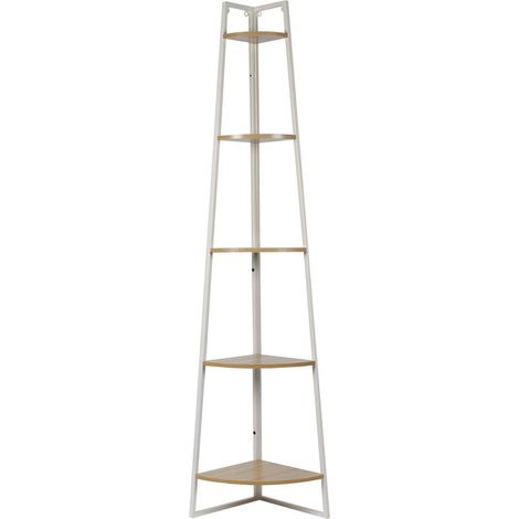 Etagere 5 bois et metal blanc 34,5x180x34,5 cm