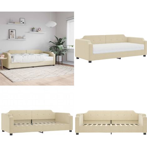Tagesbett mit Matratze Creme 80x200 cm Stoff - Sofa Bett - Gästebett - Schlafsofa - Schlafcouch - Polstermöbel - Home & Living (1/5)