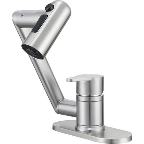 [JAMAIS UTILISÉ]Robinet de salle de bain à poignée unique 1 ou 3 trous, robinet pivotant à 1080 degrés, lavabo, robinet de lavabo, RV, caravane, yacht, salle de bain, robinet (brosse en nickel) (1/3)