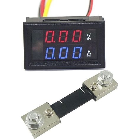 DC 100V 100A Voltmètre numérique Ampèremètre Ampèremètre à double affichage Volt Amp Panel Meter mit 100A Shunt (Rot+Blau 100A) (1/5)