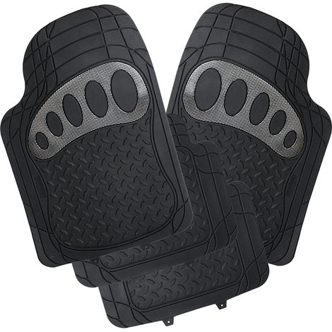 WOLTU Tapis de Sol en Caoutchouc universels de Tapis de Voiture réglés par cuttable, Noir Argent (1/4)