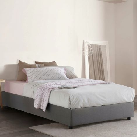 Talamo Italia Letto piazza e mezza Chiara, Letto contenitore con rivestimento in tessuto, 100% Made in Italy, Apertura frontale, con materasso Cm 120x190 incluso, Grigio, con imballo rinforzato (1/5)