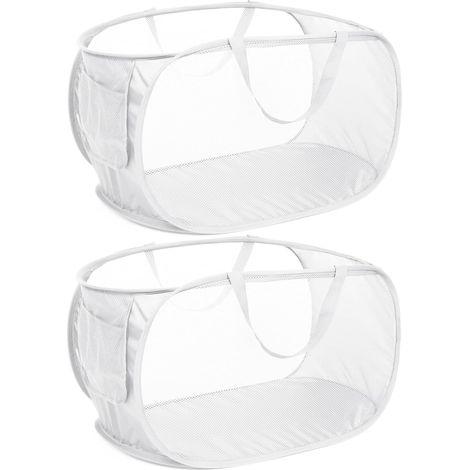 2 pièces - Panier de blanchisserie - Mesh, pliable - Avec poches latérales - Avec poignées renforcées - Convient pour la buanderie (1/5)