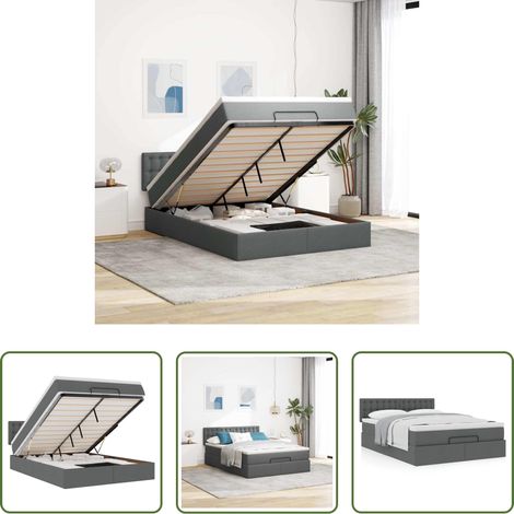 Matratze -  Ottoman-Bett mit Matratze Dunkelgrau 140x200 cm Stoff (1/5)