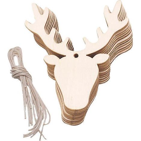 10 pendentifs en bois en forme de tête de cerf pour Noël, à suspendre au sapin. Décoration à faire soi-même.-M-Beige (1/2)