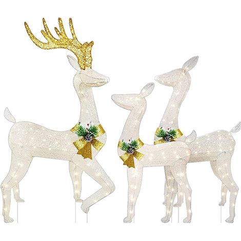 Luminaire De Noël En Acrylique - Renne Éclairé À LED Pour Extérieur - Jardin Cour Terrasse - Lot De 3 (1/5)
