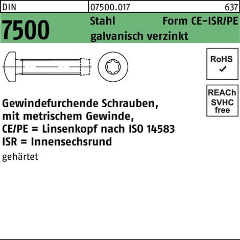 DIN 7500 Form CE Gewindefurchende Linsenkopfschraube VG M6x16 Stahl galvanisch verzinkt TX 500 Stk (1/2)