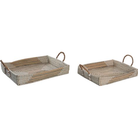 DKD Home Decor Duo de Plateaux Jaune Naturel Tropical (1/3)