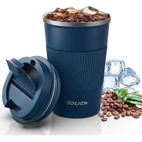 Aolieh Thermobecher Edelstahl Kaffeebecher Isolierbecher 380ml Marineblau (1/5)