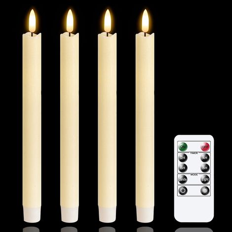 Konische LED-Kerzen – 4er-Set – Elfenbeinfarbenes Echtwachs – Timer und Fernbedienung – Hochzeits- und Wohndekoration – 25 cm (1/5)