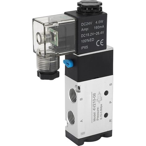 Électrovanne pneumatique 2 positions 5 voies en alliage d'aluminium haute précision, vanne d'inversion pneumatique 24 V CC, filetage PT 1/4 po (1/5)