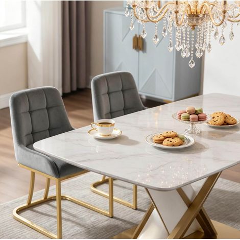 Pack de 2 sillas de comedor tapizadas en terciopelo gris oscuro con estructura metálica dorada, 39x45x84 cm (1/5)