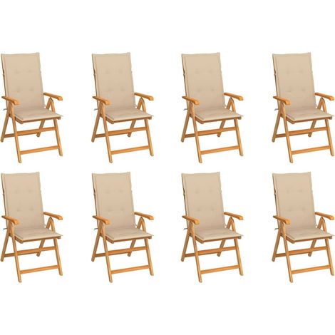 vidaXL Sillas plegables reclinables con cojines, 8 unidades, madera maciza de teca. (1/4)