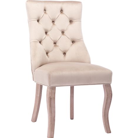 Lot de 4 chaises de salle à manger en velours beige, dossier haut capitonné, structure en bois, assise confortable et design moderne, style élégant - CHICFURN (1/5)