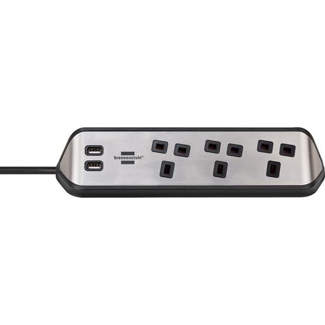 Brennenstuhl Estilo Corner Extension Lead with USB, 240V, 3-Gang, 13A, Black, 2m (1/5)