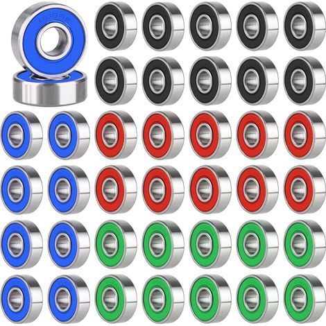 Lot de 40 Roulements à Billes 608 RS, 608 Roulements à Billes 8 mm x 22 mm x 7 mm Métal Double Shield Miniature Roulement à Billes 608RS pour Skateboard, Rollers (608RS, Couleurs, 40 Pièces)
